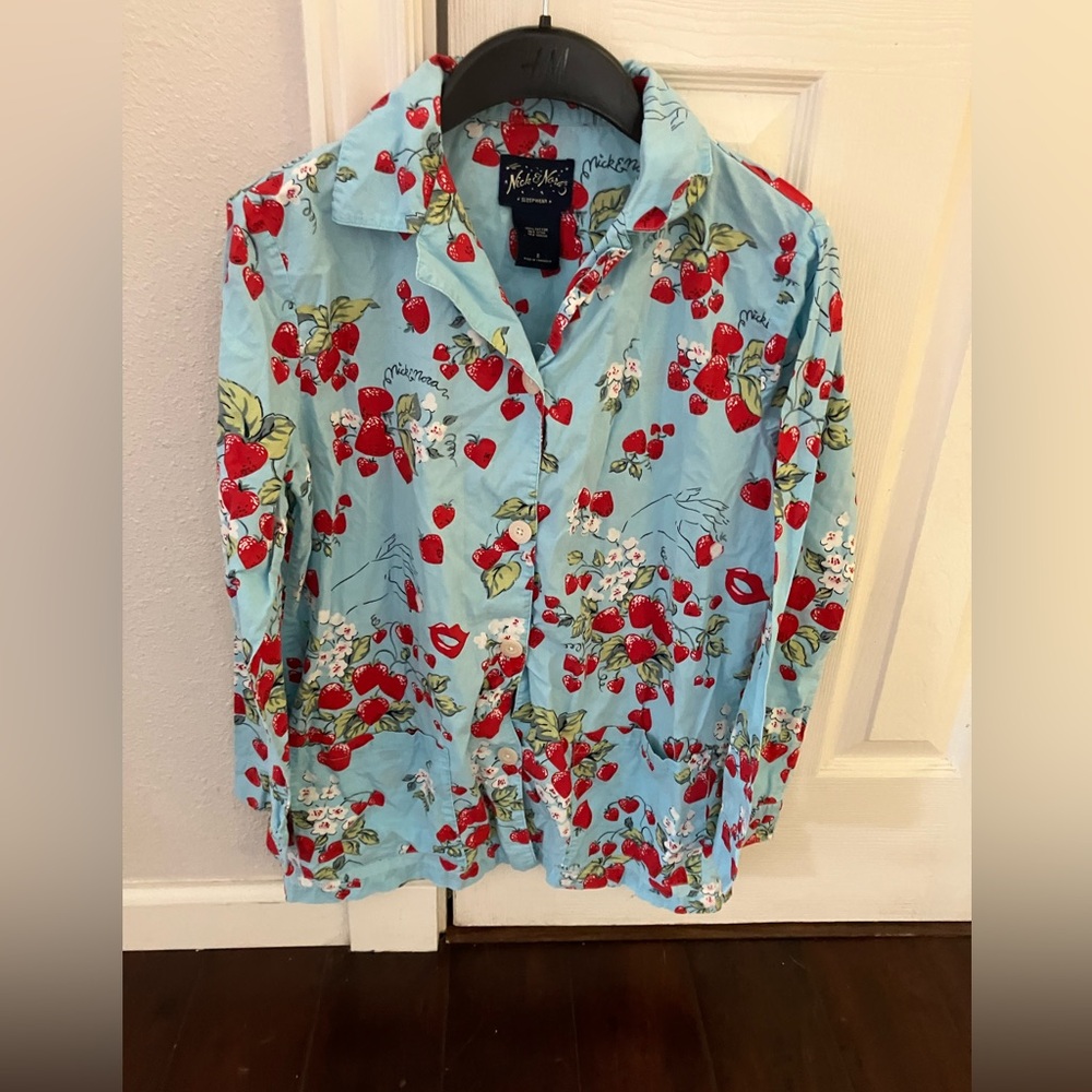 Nick & Nora Strawberry Pajamas button down shirt